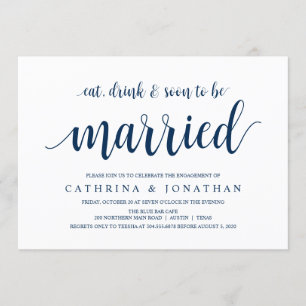 Modern Rustic, Navy Blue script, Engagement Party Kaart