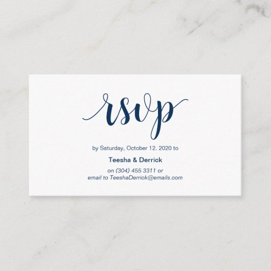 Modern Rustic, Navy Blue Script, online RSVP Informatiekaartje (Voorkant)