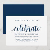 Modern Rustic, Navy Blue Script, Wedding Elopement Kaart (Voorkant / Achterkant)