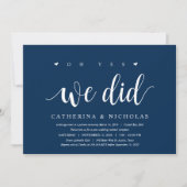 Modern Rustic, Navy Blue Script, Wedding Elopement Kaart (Voorkant)