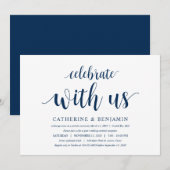 Modern Rustic, Navy Blue Script, Wedding Elopement Kaart (Voorkant / Achterkant)
