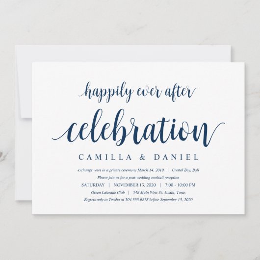 Modern Rustic, Navy Blue Script, Wedding Elopement Kaart (Voorkant)