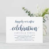 Modern Rustic, Navy Blue Script, Wedding Elopement Kaart (Staand voorkant)