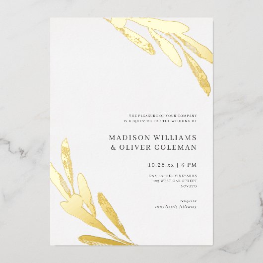 Modern Rustic Olive Branch Wedding REAL Folie Uitnodiging (Voorkant)