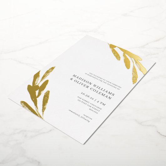 Modern Rustic Olive Branch Wedding REAL Folie Uitnodiging (Gedraaid)