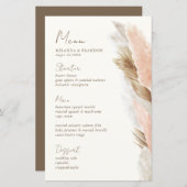 Modern Rustic Pampas Grass Wedding Menu Card (Voorkant / Achterkant)