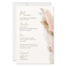 Modern Rustic Pampas Grass Wedding Menu Card