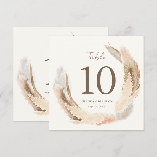 Modern Rustic Pampas Grass Wedding Table Number Kaart (Voorkant / Achterkant)