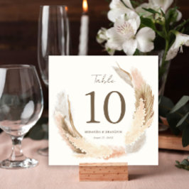 Modern Rustic Pampas Grass Wedding Table Number Kaart