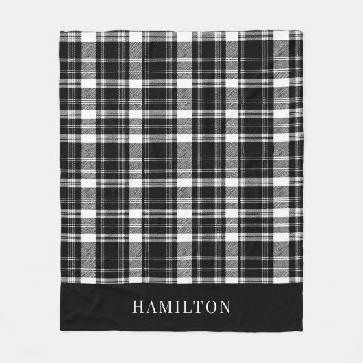 Modern Rustic Personalized Black and White Plaid Fleece Deken (Voorkant)