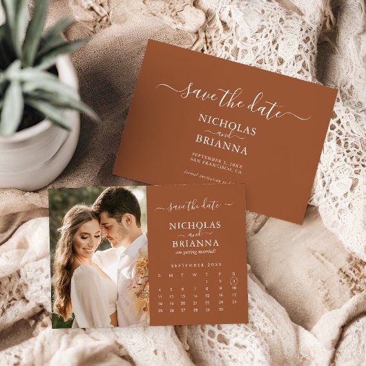 Modern Rustic Photo Calendar Terracotta Wedding Save The Date