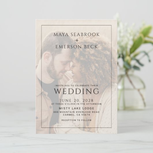 Modern Rustic Photo Overlay Wedding Kaart (Staand voorkant)