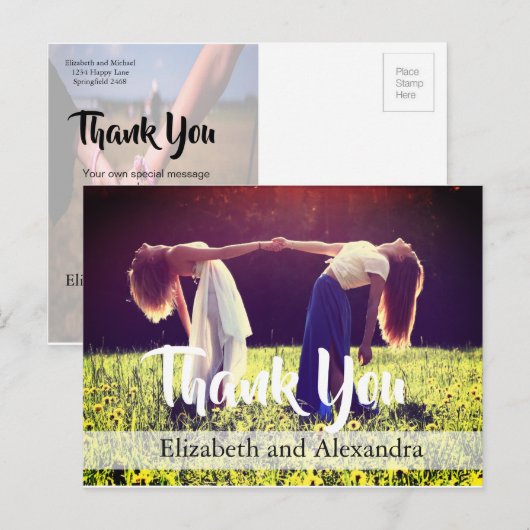 Modern Rustic Photo Wedding Bedankt Briefkaart (Voorkant / Achterkant)