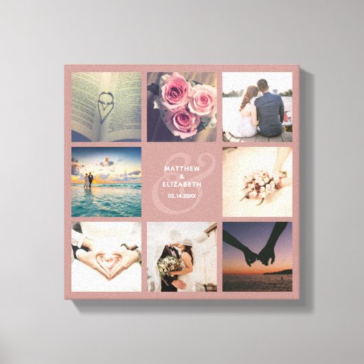 Modern Rustic Pink Ampersand Weddenschap Foto Coll Canvas Afdruk (Voorkant)