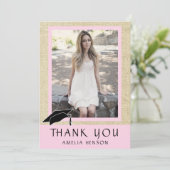 Modern Rustic Pink Photo Afstuderen Bedankkaart (Staand voorkant)