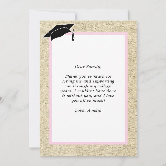 Modern Rustic Pink Photo Afstuderen Bedankkaart (Achterkant)