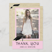 Modern Rustic Pink Photo Afstuderen Bedankkaart (Voorkant / Achterkant)