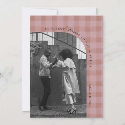 Modern Rustic Plaid Holiday Photo Card Personalize Kaart (Voorkant)