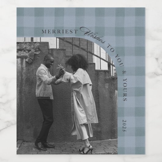 Modern Rustic Plaid Holiday Wine Label Personalize Wijn Etiket (Enkel label)