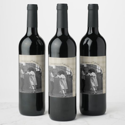 Modern Rustic Plaid Holiday Wine Label Personalize Wijn Etiket (Flessen)