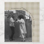 Modern Rustic Plaid Holiday Wine Label Personalize Wijn Etiket (Enkel label)