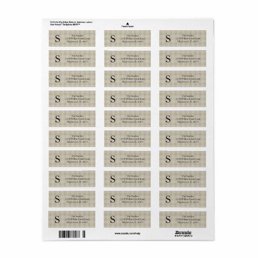 Modern Rustic Plaid Return Address Labels (Full Sheet)