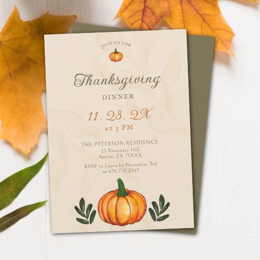 Modern Rustic Pumpkin Thanksgiving Dinner Kaart