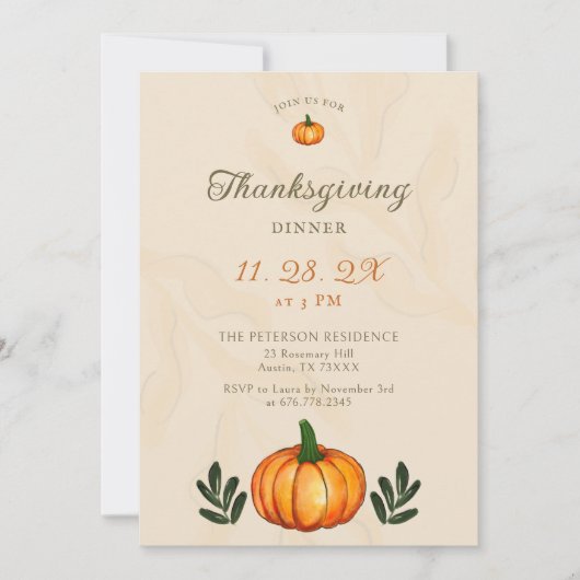 Modern Rustic Pumpkin Thanksgiving Dinner Kaart (Voorkant)