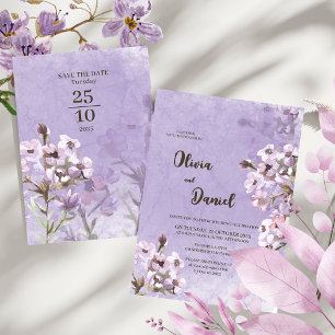 Modern Rustic Purple Flowers Wedding Kaart