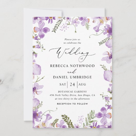 Modern Rustic Purple Flowers Wedding Kaart (Voorkant)