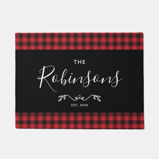 Modern Rustic Red Buffalo Spond Family Script Deurmat (Voorkant)
