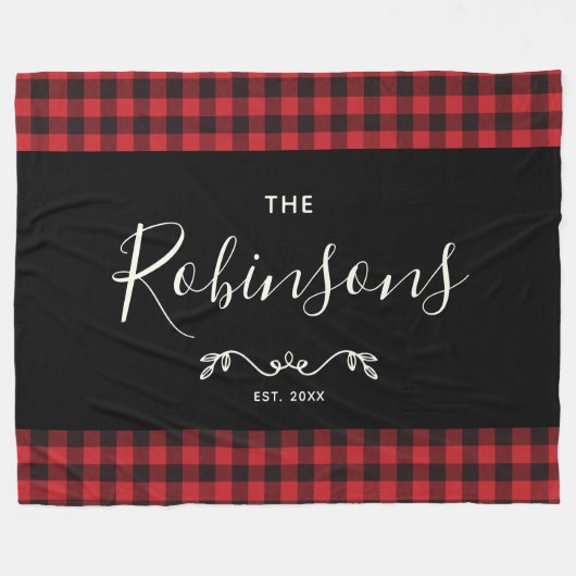 Modern Rustic Red Buffalo Spond Family Script Fleece Deken (Voorkant (Horizontaal))
