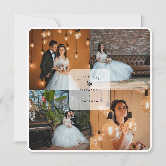 Modern Rustic Sage Green 4 Photo Collage Wedding Bedankkaart (Voorkant)