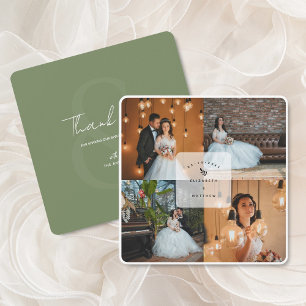 Modern Rustic Sage Green 4 Photo Collage Wedding Bedankkaart