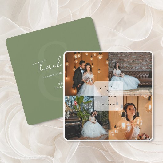 Modern Rustic Sage Green 4 Photo Collage Wedding Bedankkaart