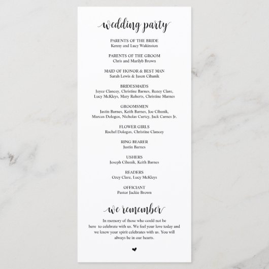 Modern rustic script, Wedding Ceremony Programmakaart (Achterkant)