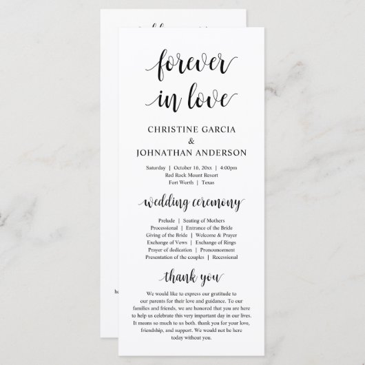 Modern rustic script, Wedding Ceremony Programmakaart (Voorkant / Achterkant)