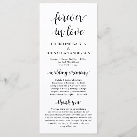 Modern rustic script, Wedding Ceremony Programmakaart (Voorkant)