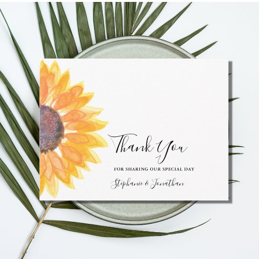 Modern Rustic Sunflower Weddenschap Bedankt Briefkaart