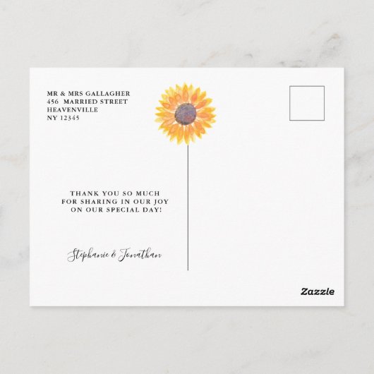 Modern Rustic Sunflower Weddenschap Bedankt Briefkaart (Achterkant)