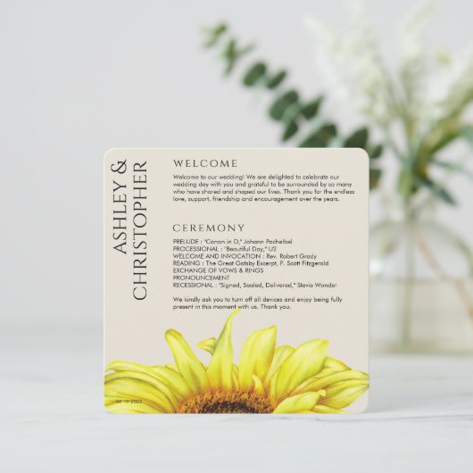 Modern Rustic Sunflower Wedding Programmakaart (Staand voorkant)