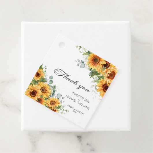 Modern Rustic Sunflower Yellow Wedding Bedankjes Labels (In situ)