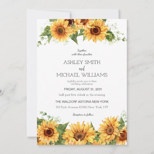 Modern Rustic Sunflower Yellow Wedding Kaart (Voorkant)