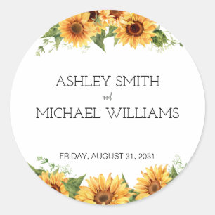 Modern Rustic Sunflower Yellow Wedding Ronde Sticker