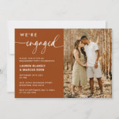 Modern Rustic Terracotta Photo Engagement Party Kaart (Voorkant)