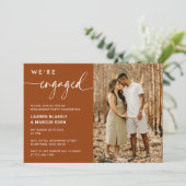 Modern Rustic Terracotta Photo Engagement Party Kaart (Staand voorkant)