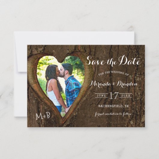 Modern Rustic Tree Heart Photo Wedding Save The Date (Voorkant)