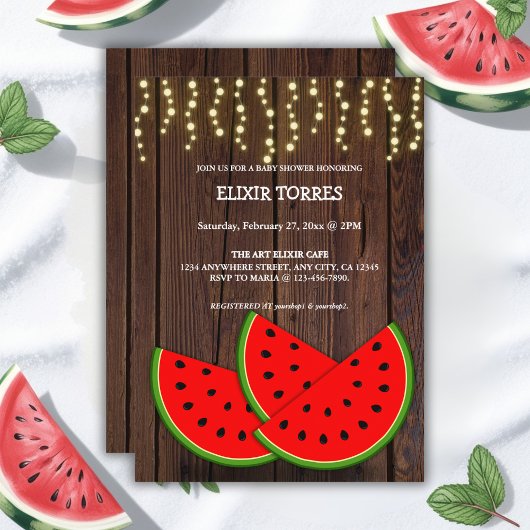 Modern Rustic Watermelon Slices Baby shower Kaart