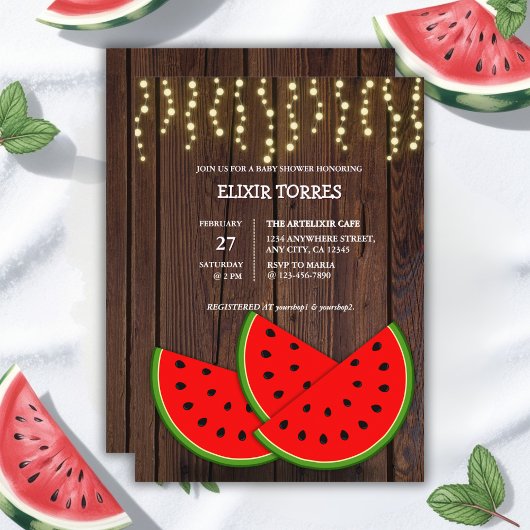 Modern Rustic Watermelon Slices Baby shower Kaart