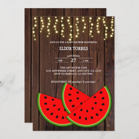 Modern Rustic Watermelon Slices Baby shower Kaart (Voorkant / Achterkant)
